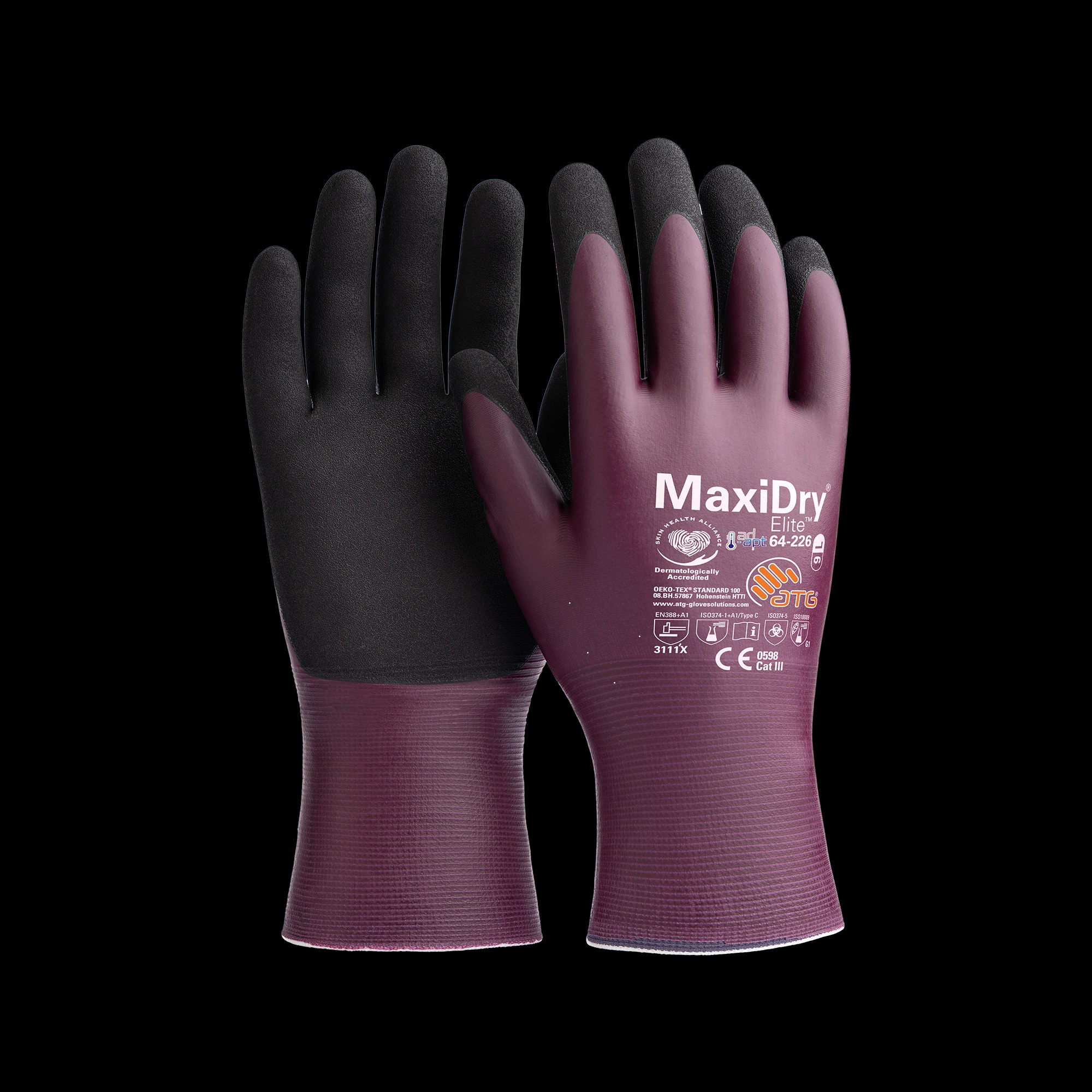 ATG MaxiDry ELITE DRIVER HT AD-APT hingavad üliõhukesed vee- ja õlikindlad töökindad 64-226 riputusaasaga lilla