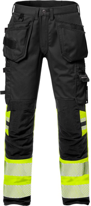 Fristads STIBY Core 2706 PLU HI-VIS stretšpaneelidega püksid ripptaskutega must/kollane