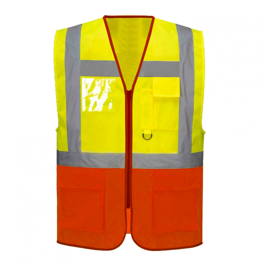 Pesso helkurvest taskute ja lukuga, kollane/oranž