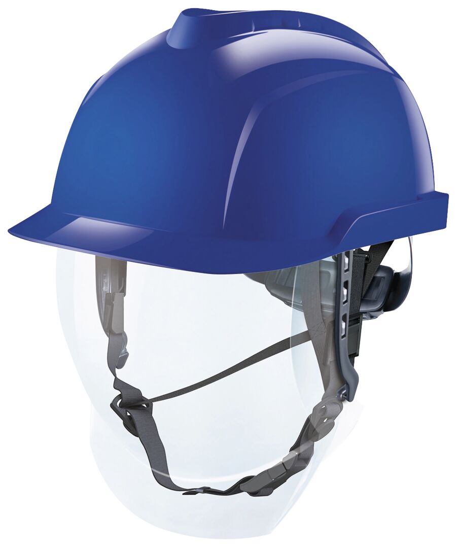 MSA V-Gard 950 elektrikute kiiver integreeritud visiiriga, sinine