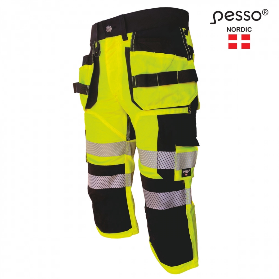 Pesso URANUS 3/4 piraadipüksid ripptaskutega HI-VIS kl.1 kollane/must