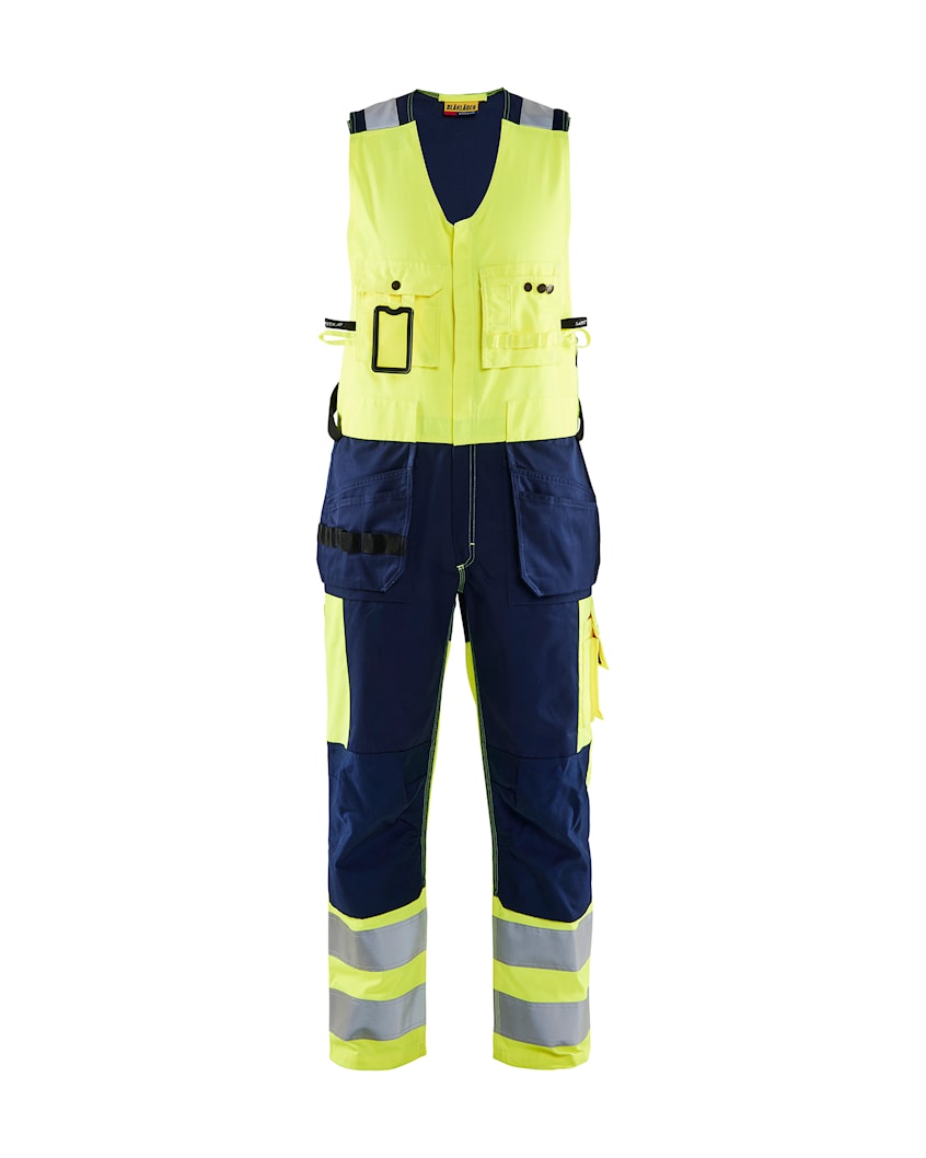 Blakläder vestpüksid ripptaskutega elastse seljaosaga Hi-Vis kl.2 kollane/tumesinine